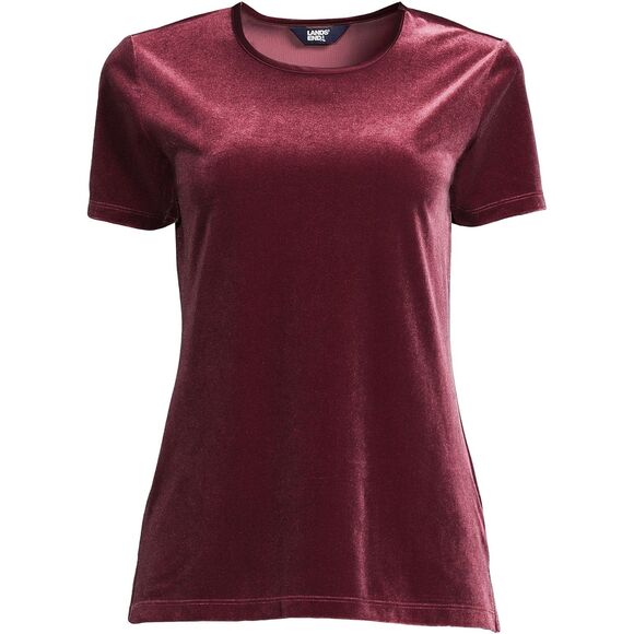 Lands' End Short Sleeve Velvet Crew Neck Top Burgundy 2X 20-22W - Picture 1 of 5